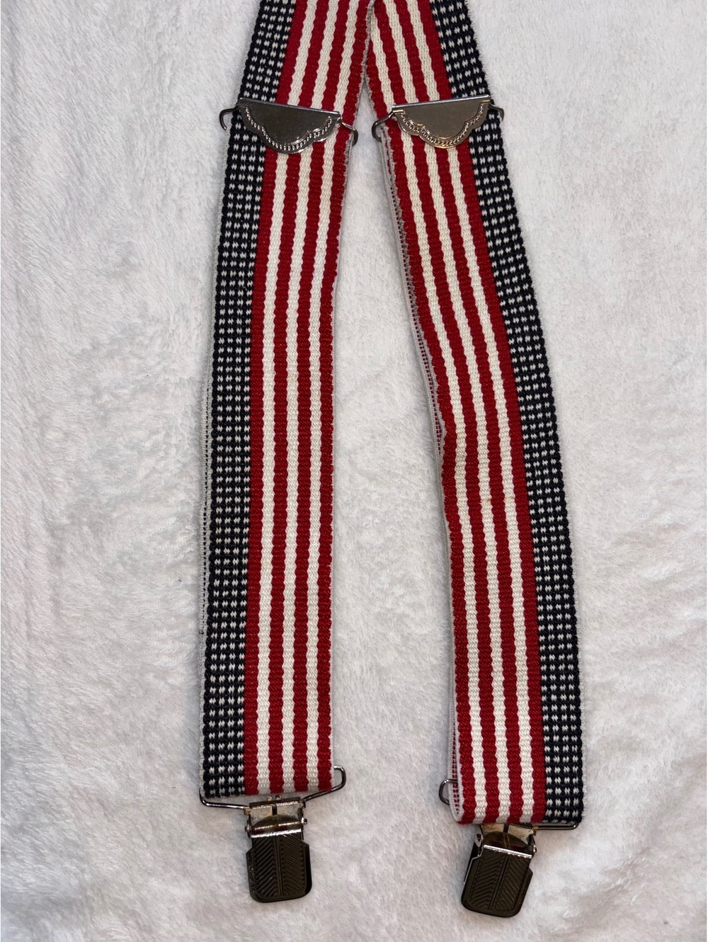 Vintage American Flag Striped Adj Elastic Clip On Suspenders Red White Blue